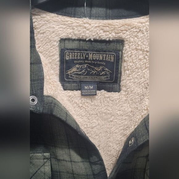 Grizzly Mountain Sherpa Lined Men's M Flannel Shirt Jacket Shacket Green Plaid - Picture 9 of 16